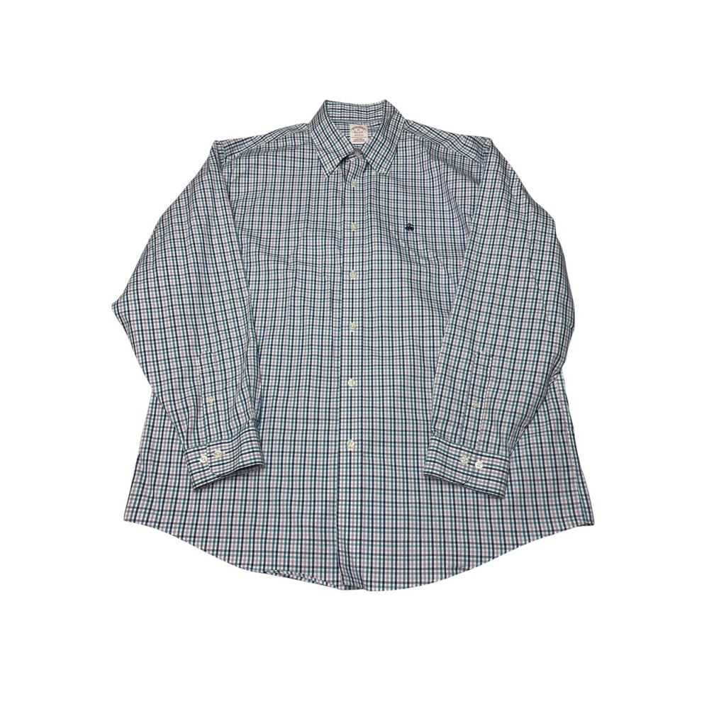 Brooks Brothers Madison XL Shirt Purple‎ Teal Check Supima Cotton Non-Iron Mens